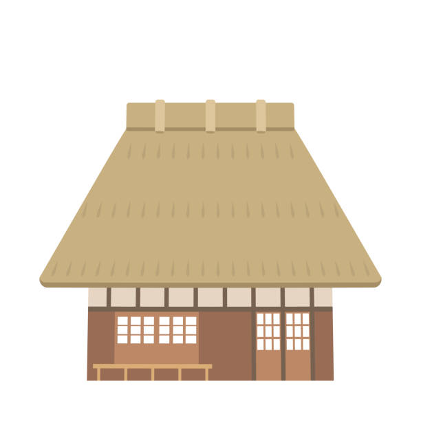 Clip art of thatched-roof house Clip art of thatched-roof house thatched roof stock illustrations