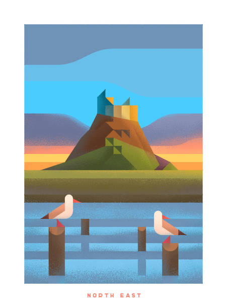 ilustrações de stock, clip art, desenhos animados e ícones de travel around the uk - bamburgh beach