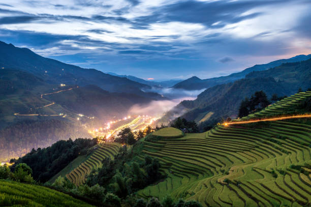 Terraced rice field in Mu Cang Chai, Vietnam stock photo