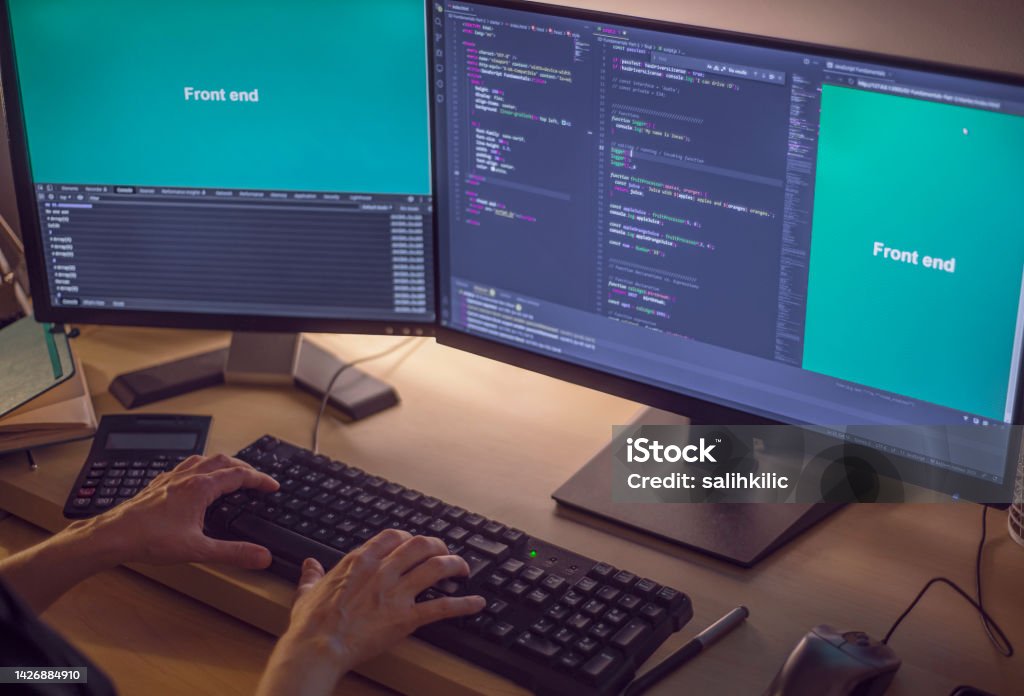 A Front End Developer Writing Javascript Code In The Night Front End ...