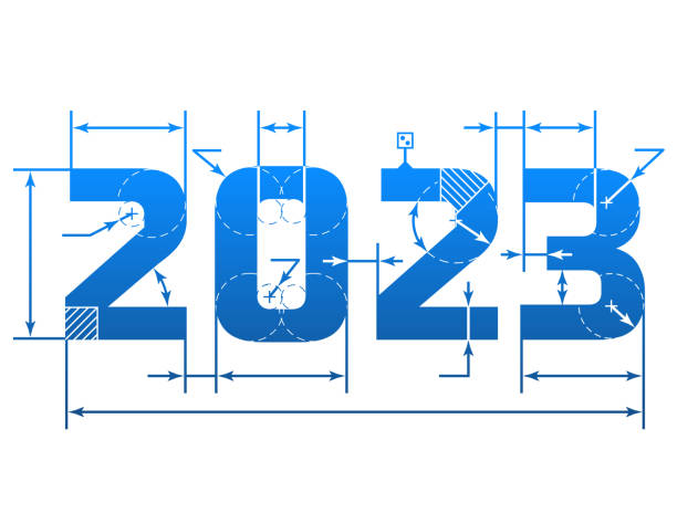 New Year 2023 number with dimension lines vector art illustration