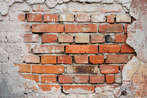 whitewashed beige brick wall panoramic background in high resolution.