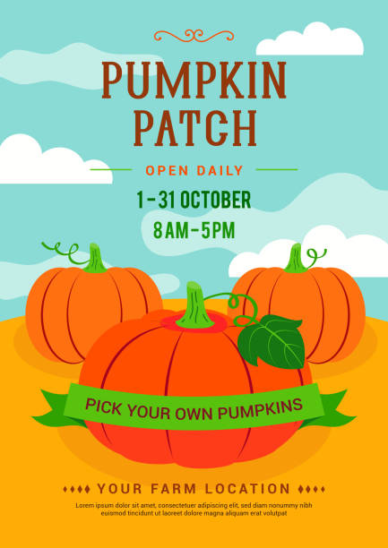 dyniowy patch zaproszenie plakat wektor projekt. - pumpkin patch stock illustrations