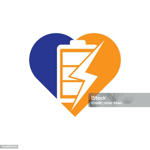 Powered Heart Icon Power Battery Heart Shape Concept Logo Design Template Stock ...