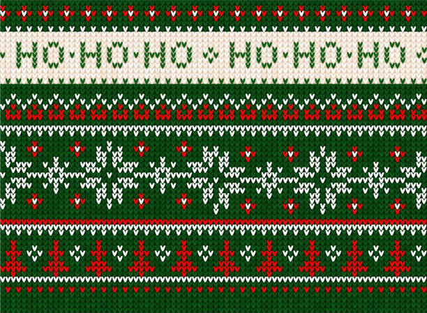 Ugly sweater Christmas party pattern. Knitted background seamless scandinavian knitting ornaments. vector art illustration