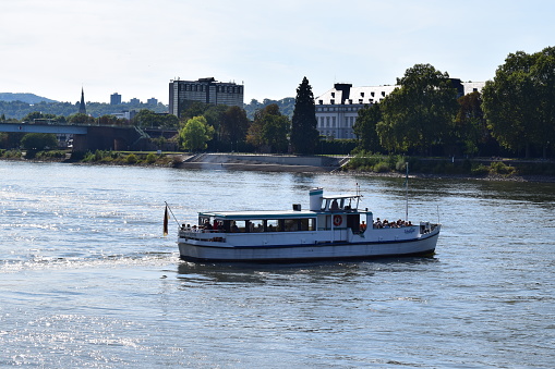Koblenz, Germany - 09/12/2022: tiny ferry boat