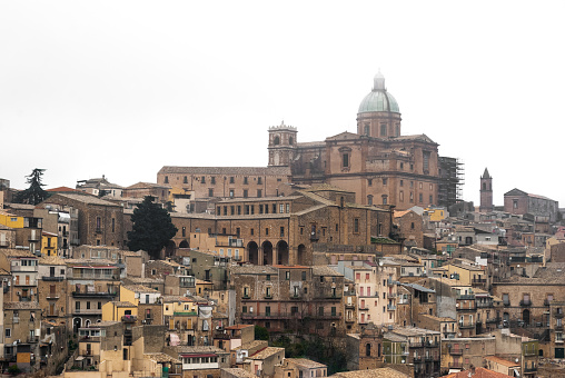 Panoramic view of Piazza Armerina, small town in inland Sicily with overcast sky
