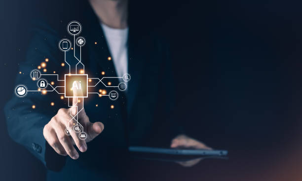 istock AI (Artificial intelligence) concept. Businessman hand touch hologram technology with tablet. Computer big data and information in business. 1426910268