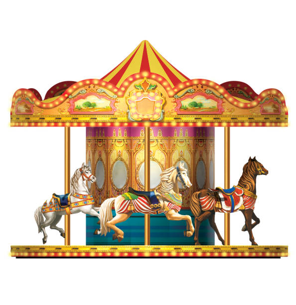 カルーセル、馬、白い背景に孤立、イラスト、リアリズム、メリーゴーランド - carousel horses点のイラスト素材／クリップアート素材／マンガ素材／アイコン素材