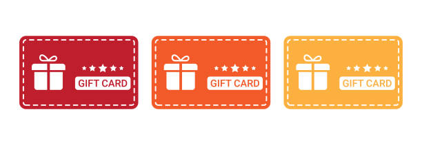 Gift card coupon win voucher set Surprise gift card voucher set in three different colors. Vector graphic design. gift certificate stock illustrations