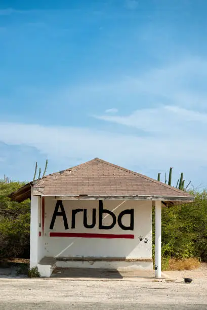 I love Aruba sign on white wall by Babies Beach in the Caribbean with copy space.