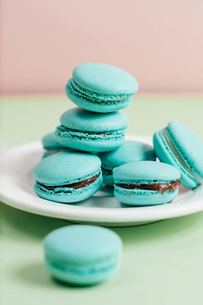 istock Plate of sweet pastel colored macarons 1426917185