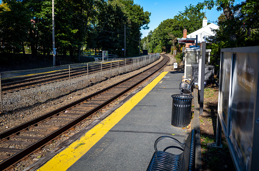 Views of the Wellesley Square commuter train station in Wellesley, MA, a suburb of Boston, MA