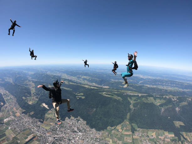 istock Skydivers fall upside down, in aerial flight 1426922693