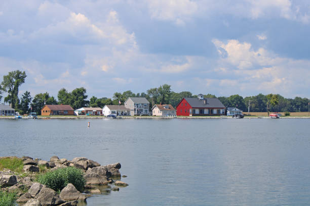 Buckeye Lake State Park in Ohio, USA - lake houses lining the lakeshore