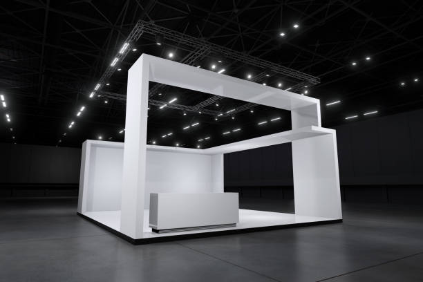 istock Exhibition stand for mockup and Corporate identity,Display design.Empty booth Design.Retail booth elements in Exhibition hall.booth Design trade show.Blank Booth system of Graphic Resources.3d Background for online Event,conference,live.3d render. 1426928837