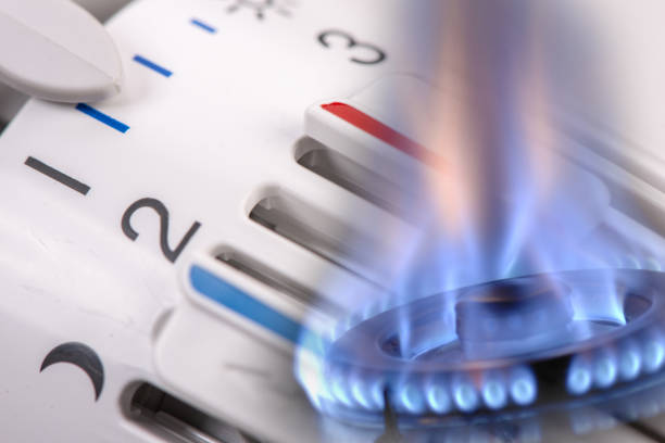 gas flame and heating system stock photo
