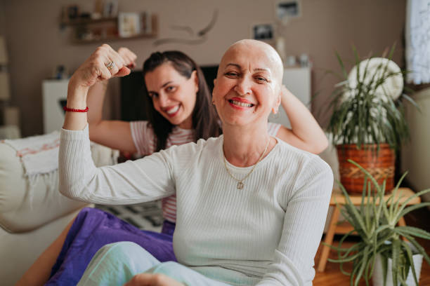 Mother and daughter are fighting cancer stock photo