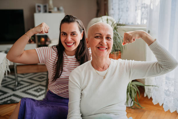 Mother and daughter are fighting cancer stock photo