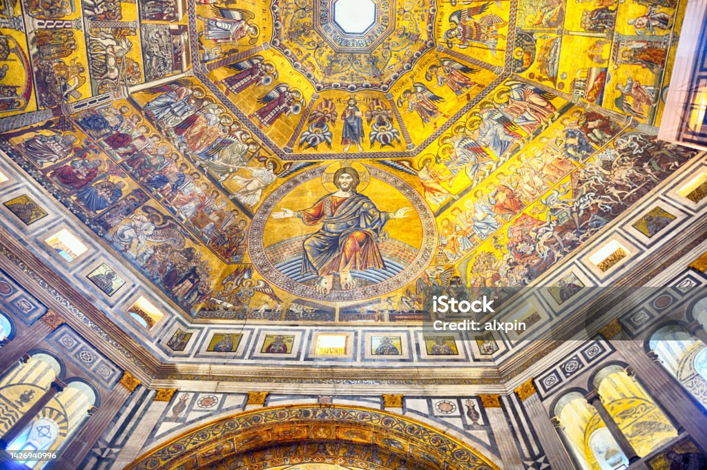 Dome of Florence Baptistery, Italy Mosaic-covered interior of the octagonal dome of Florence Baptistery, Tuscany, Italy Florence - Italy Stock Photo