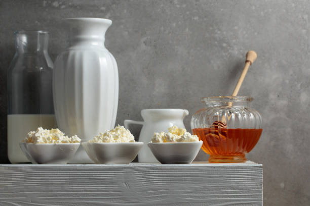 istock Fresh cottage cheese or ricotta with honey. 1426942348