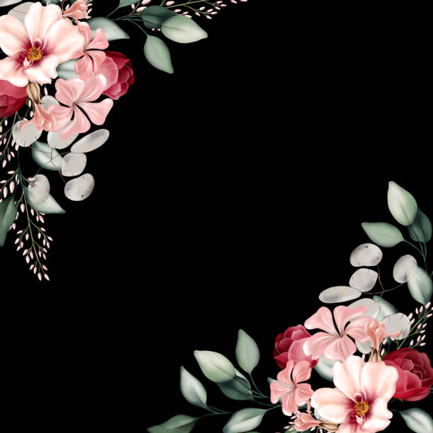 istock Elegant card with peonies, roses and eucalyptus leaves. 1426950572