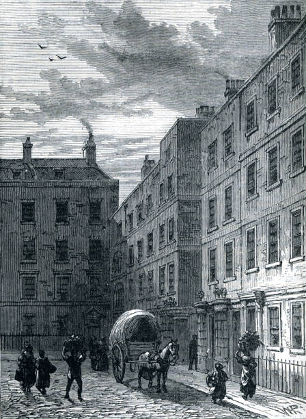 macklin's house tavistock row london 19th century - old row house capital cities urban scene stock illustrations