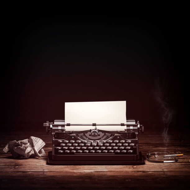 istock Typewriter with cigarette on wooden table with space for text. Journalist, writer inspiration concept. 1426954782
