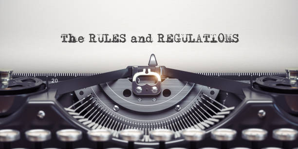 Rules and regulationswritten by typewriter. Typewriter and text on white sheet. Rules and regulationswritten by typewriter. Typewriter and text on white sheet. 3d illustration typewriter keyboard stock pictures, royalty-free photos & images