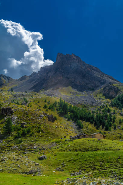 rocca provenzale, kwarcytowy monolit alp kotyjskich, który dominuje w dolinie maira od góry (prowincja cuneo - południowy piemont) - travel nature rural scene outdoors zdjęcia i obrazy z banku zdjęć