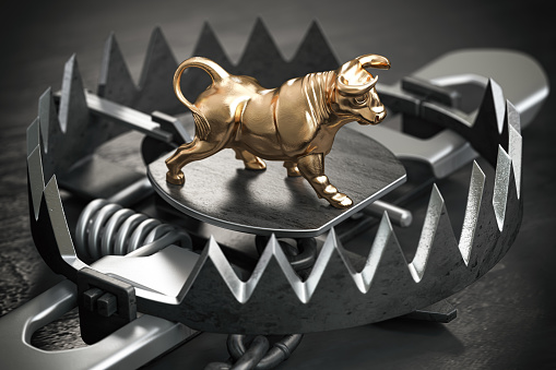 Bull trap. Trading, investing nvesting and financial market concept. 3d illustration