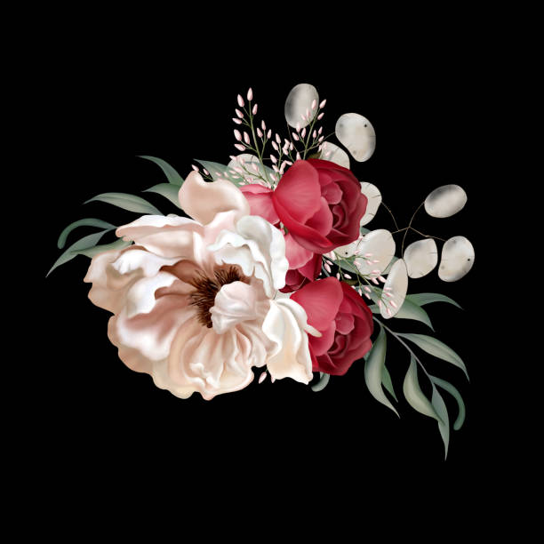 istock Elegant bouquet with peonies, roses and eucalyptus leaves. 1426956244