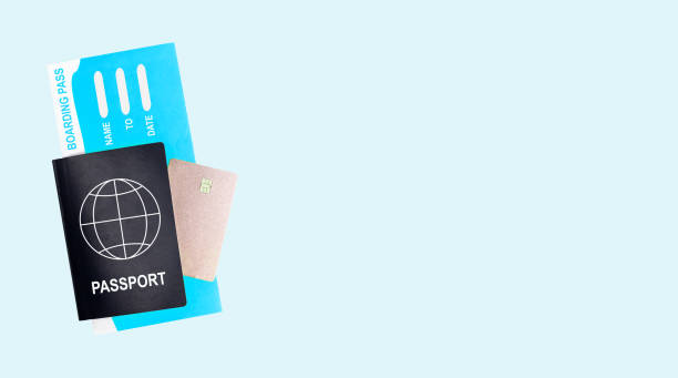 istock Banner for tourism ad with copy space. Abstract global passport Id document, air ticket and bank card 1426966323