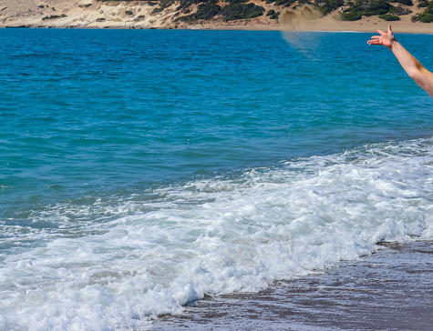 One of the ways to remember and show respect to someone who has died. Spreading their ashes at sea to be able to respect their wishes. Here at the Blue Lagoon, in Cyprus.