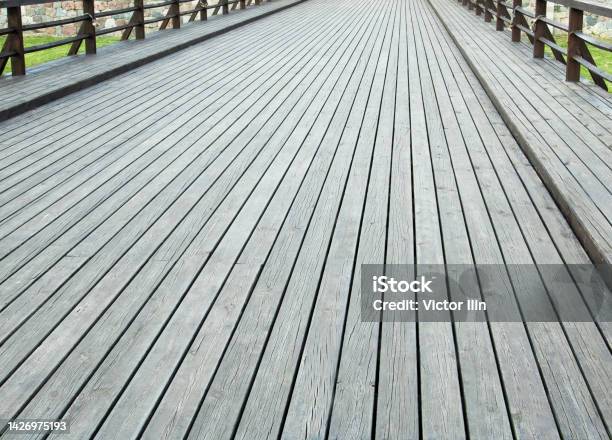 Wooden Bridge Made Of Thick Brown Boards Stylized As Retro Stock Photo - Download Image Now