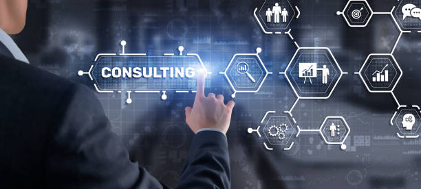 istock Consulting concept. Man pressing 3d icon consulting 1426977976