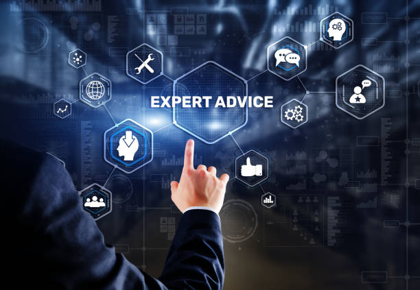 istock Expert advice. Businessman hand touching inscription on virtual screen 1426977989