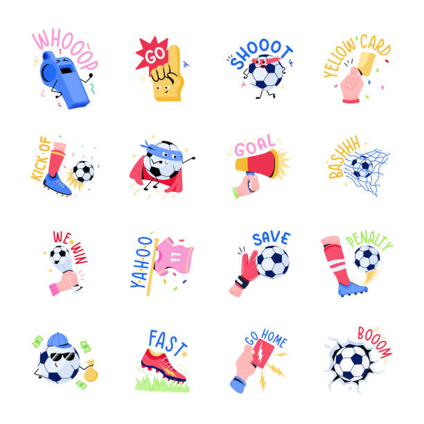 ilustraciones, imágenes clip art, dibujos animados e iconos de stock de pack de iconos de pegatinas planas deportivas - símbolo deportivo