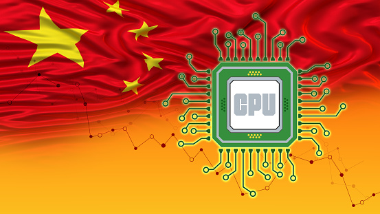 Computer Chip On The Flag Of China
