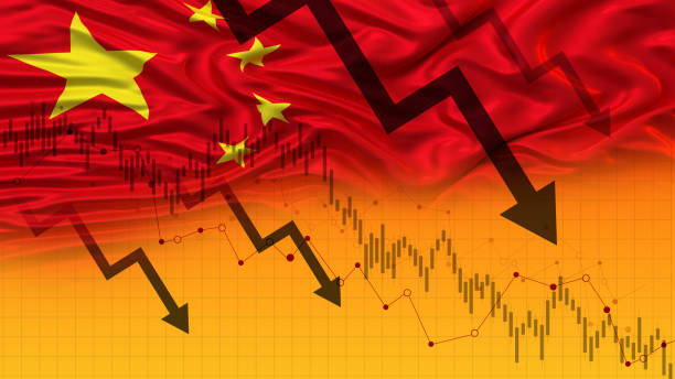 中国の国旗の背景にビジネスチャートの矢印 - 中国 ストックフォトと画像