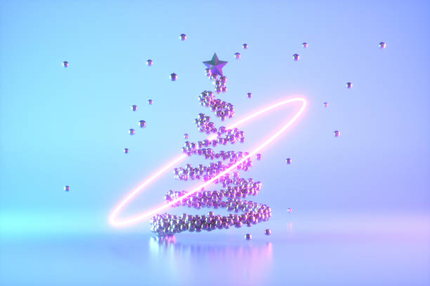 3d rendering of Christmas tree minimal neon lighting new year background