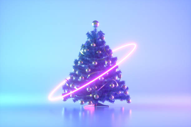 istock Christmas tree minimal neon lighting new year background 1427006437