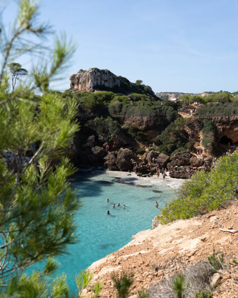 Calo Des Moro Beach Best Mallorca beach: Calo des Moro, clearest water in Mallorca, Spain majorca stock pictures, royalty-free photos & images