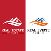 istock Real estate logo design icons with sun and birds free 1427031692