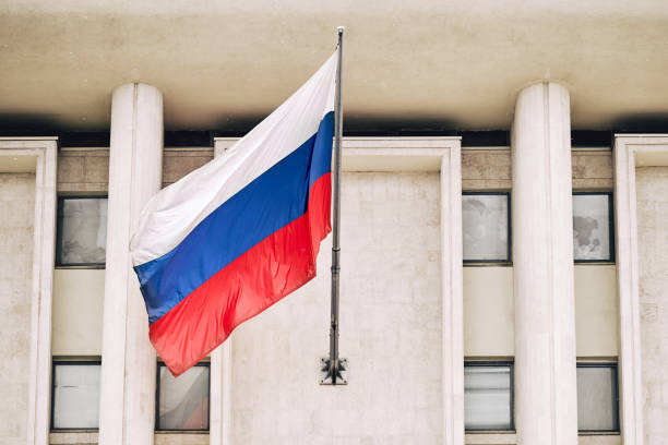 istock A large Russian flag is flying on a building with windows 1427038830