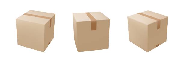 istock Cardboard or carton realistic delivery boxes with scotch tape and labels. 1427039451