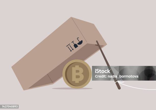 Bitcoin Bait A Stick And A Box Trap And A Bitcoin Used As A Bait Stock Illustration ...