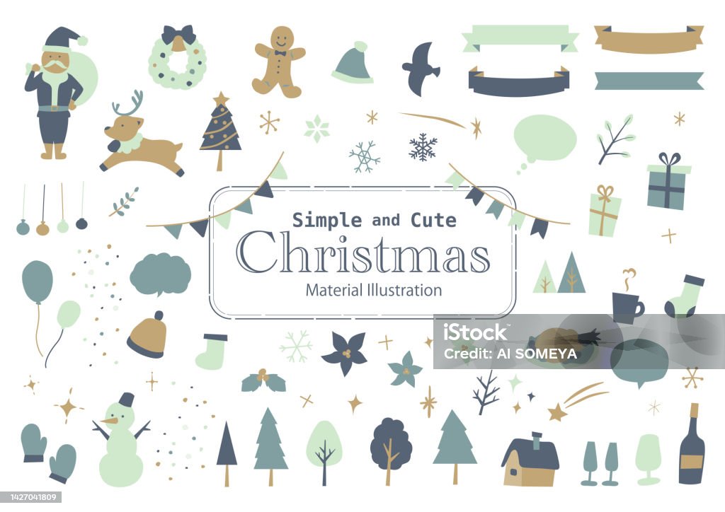 Simple Cute Christmas Material Illustration Set Stock Illustration -  Download Image Now - Poinsettia, White Background, Christmas - iStock