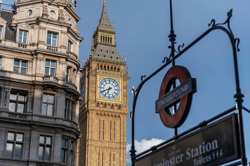 Clock in London Cityscape, Uk