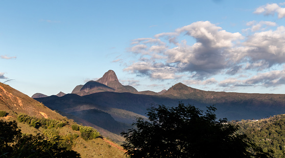 Itaipava city valley, with the famous Maria Comprida peak, with 1926 meters, in the background, Petropolis, Rio de Janeiro, Brazil